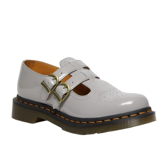 Dr. Martens Shoes - Dr. Martens Double Strap Mary Jane Shoes Gray Patent Leather Chunky Sole Size 8